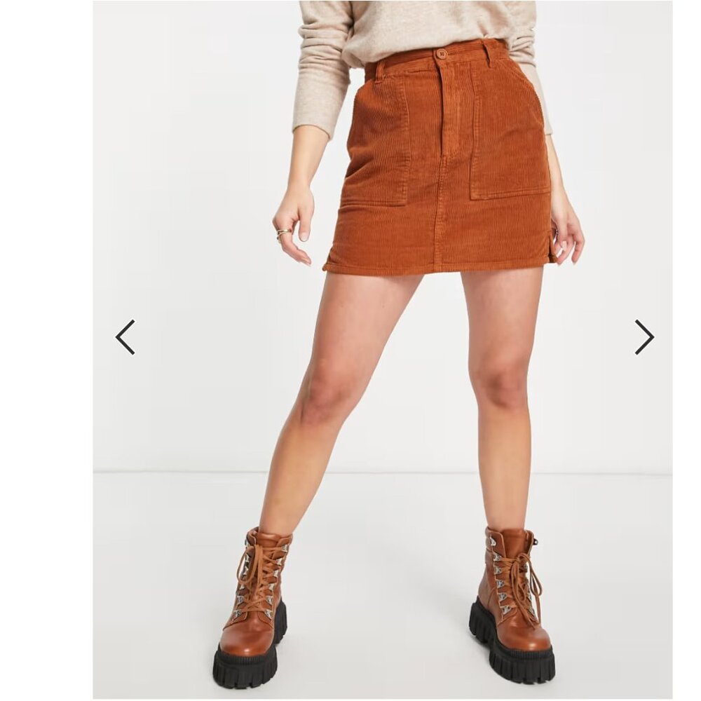 ASOS Rust Brown Orange Corduroy High-Waisted A-Line Mini Skirt